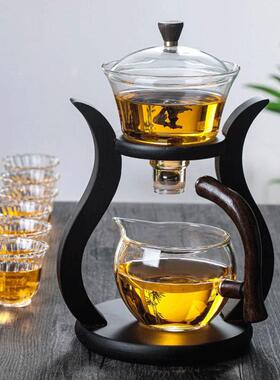 高硼硅璃冲茶客器半家套用会宫灯玻茶壶功夫泡茶器自动懒UEU人茶