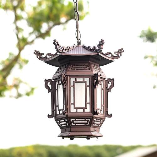 新中式复古户外LED吊灯铸铝凉亭玄关过道走廊花园大门庭院灯