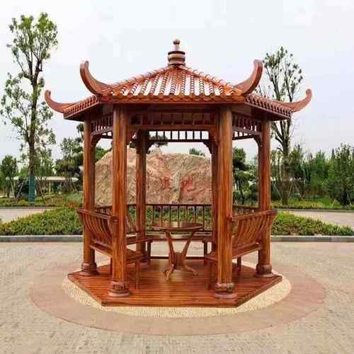 户外防腐木六角凉亭庭院别墅花园古建景观园林木屋长廊亭子室外