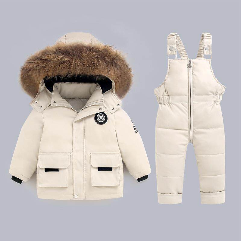 户外冬装欧美滑雪服儿童羽丝绒丝服保暖套装加厚两件套外贸