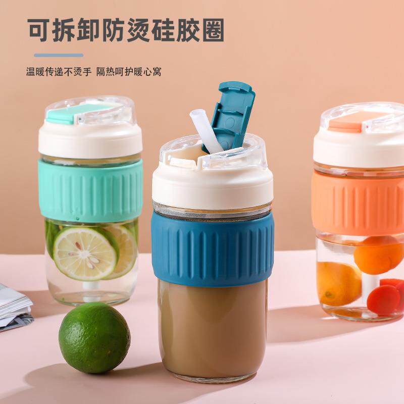 新款直销双饮咖啡杯韩版玻璃水杯带吸管便携牛奶杯高颜值大容量奶