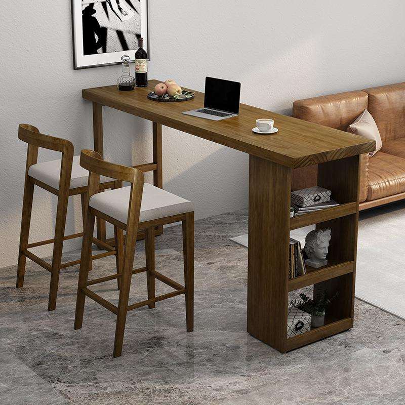 家用实木吧台桌客厅隔断美式酒柜高脚靠墙阳台窄桌靠窗办公工作台