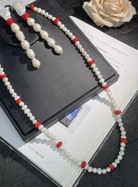 【蜜南】monies风中古vintage 小众资深手作风珍珠拼珊瑚瑚片套装