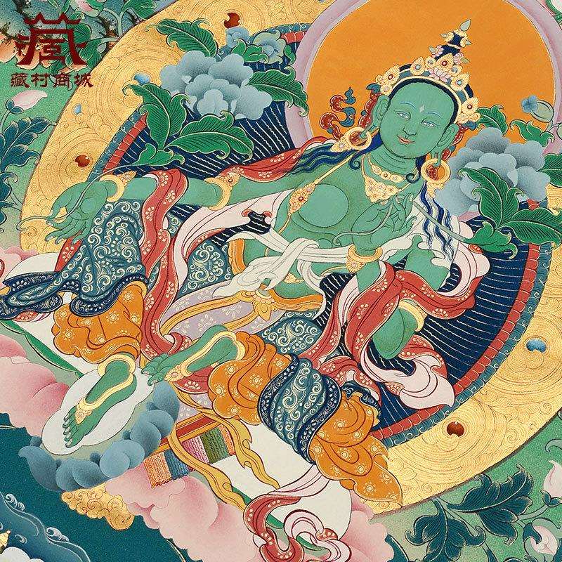 手绘21度母唐卡画像天然矿物原料装饰画挂画藏式家用供奉玄关壁画