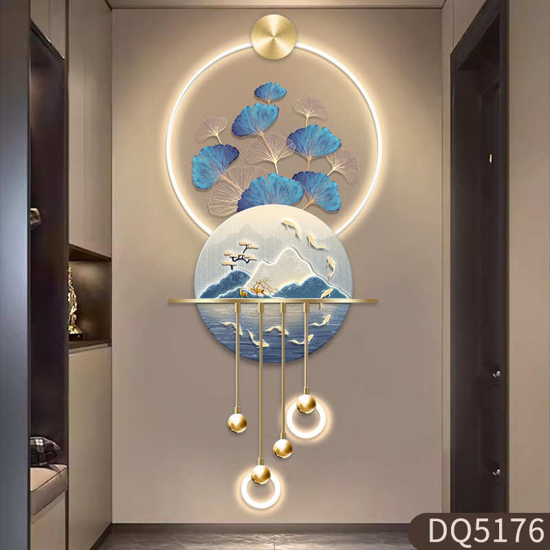 九鱼图玄关装饰画高档立体LED壁灯电视背景墙壁挂画入户走廊挂画