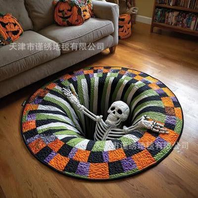 跨境万圣节立体视觉地毯幽灵骷髅摇椅毯亚马逊temu希音沙发毯