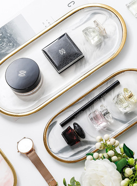 北欧ins轻奢金边大理石纹陶瓷盘子西餐盘寿司甜品盘 小托盘收纳盘