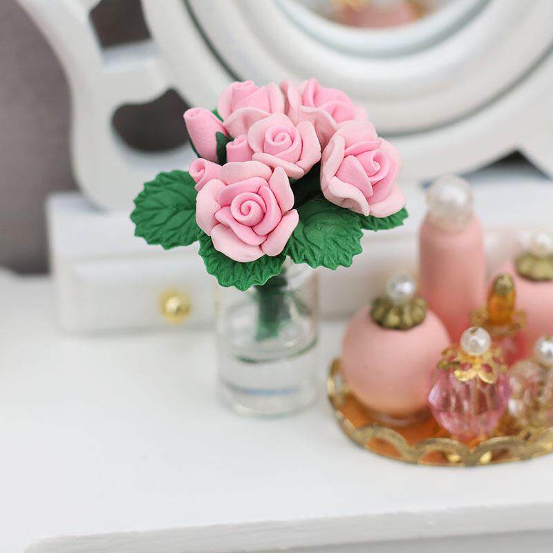 1:12迷你娃娃屋dollhouse袖珍家具摆件客厅装饰花园场景盆栽玫瑰