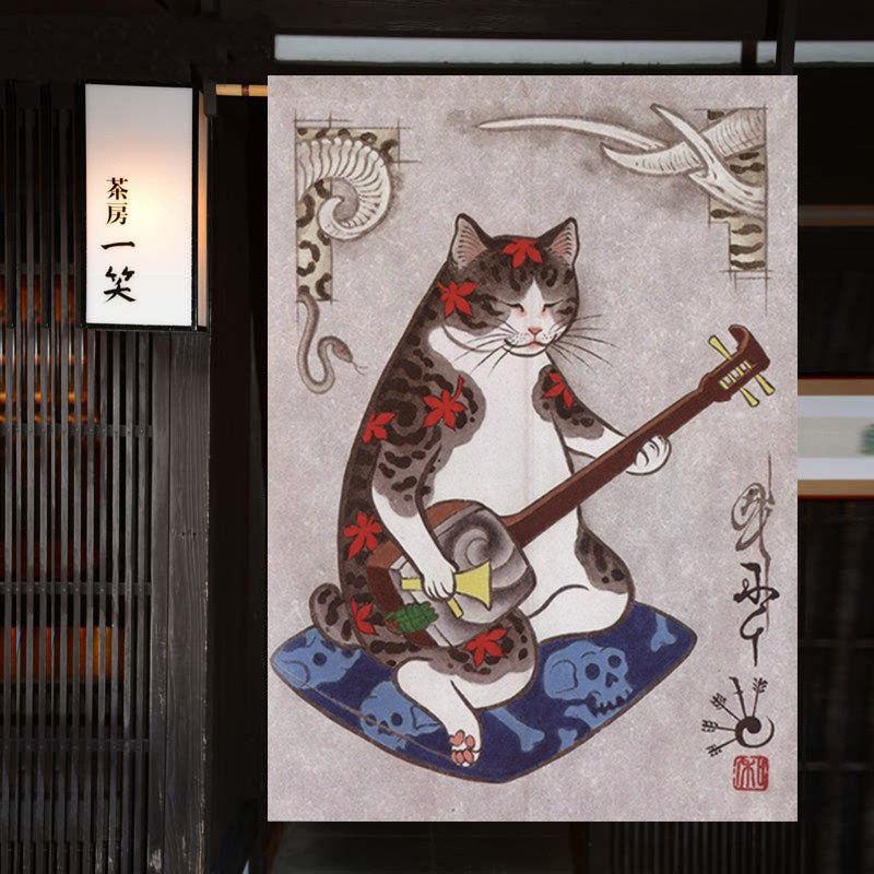 创意个性武士猫刺青纹身店日式门帘半帘遮挡隔断布帘装饰风水挂帘