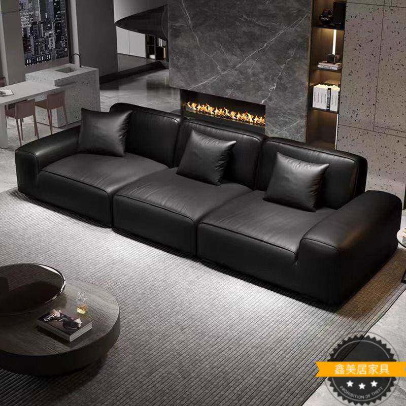 大黑牛沙发意式简约现代客厅真皮豆腐块直排乳胶休息沙发公寓出租