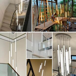 别墅oft复式 楼楼梯大厅挑计高跃层吊长灯现代简约407l圆柱设前台