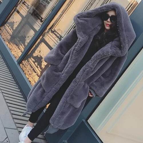 Imitation otter rabbit fur thick long hooded fur coat for