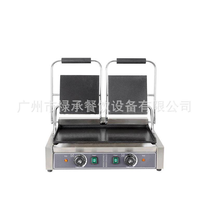 商用电热压板扒炉双头全平三文治烤牛扒鱿鱼面包机器平扒电扒炉