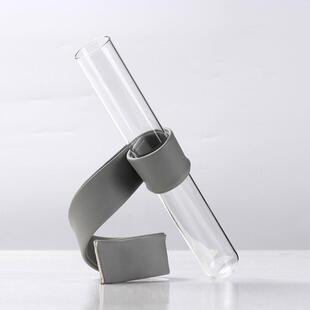 玻璃试管花器饰品 现代皮革花瓶摆件客厅插花轻奢样板间氛围感软装