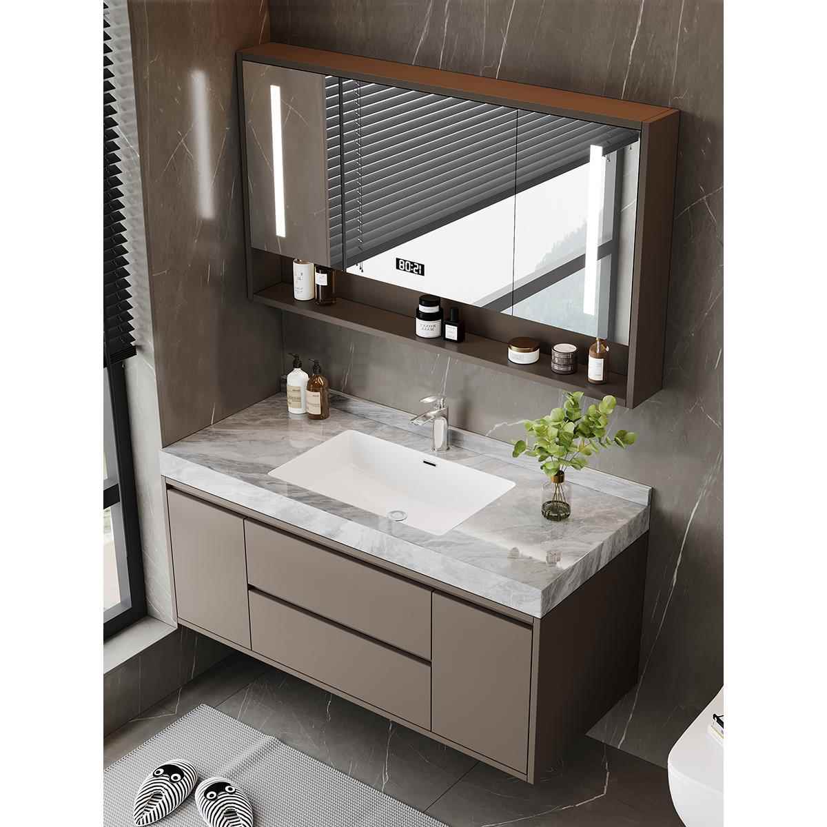 卫浴岩板无缝盆浴室柜组合实木多层现代简约洗手盆洗脸盆柜洗漱台