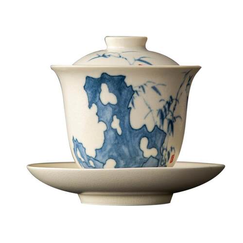 苏打釉太湖石文竹盖碗可养泡茶碗茶杯不烫手功夫茶具家用陶瓷茶碗