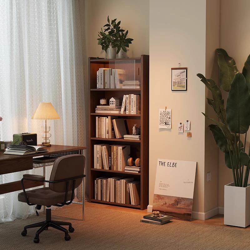 实木落地书架家用小户型储物展示柜客厅玄关中古收纳陈列架置物架