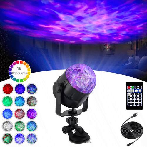 led星空投影灯北极光投影仪15色星星水纹海洋宇宙氛围小夜灯礼品