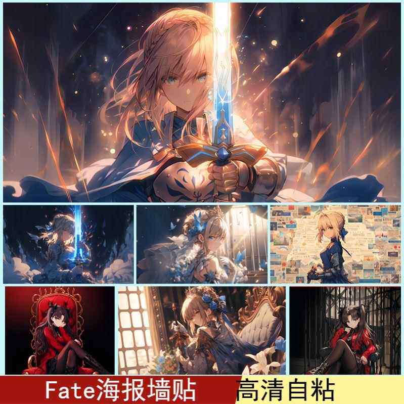 saber海报Fate亚瑟吾王墙贴阿尔托莉雅贴纸远坂凛防水卧室装饰画
