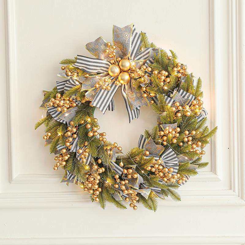 新款50CM圣诞花环装饰门挂圣诞节蝴蝶结藤条花圈套餐场景布置摆件