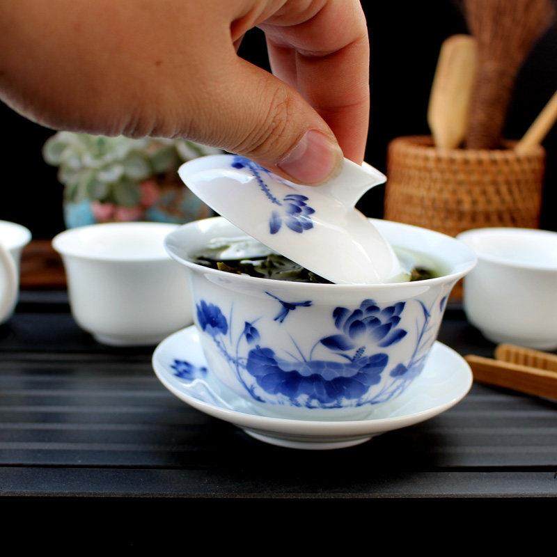 古禹茶具陶瓷盖碗纯白茶杯家用泡茶器三才碗青花工夫三泡台茶碗,餐饮具,盖碗,淘宝优惠券,粉丝福利购,淘宝优惠卷