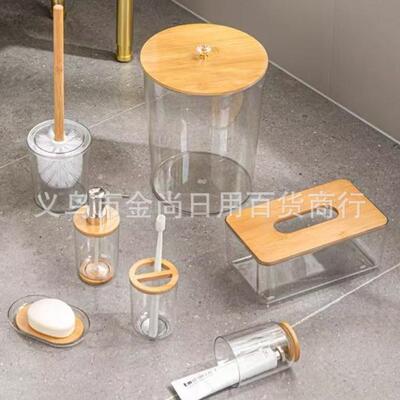 Luxury bathroom toiletries set including bamboo wooden lid w