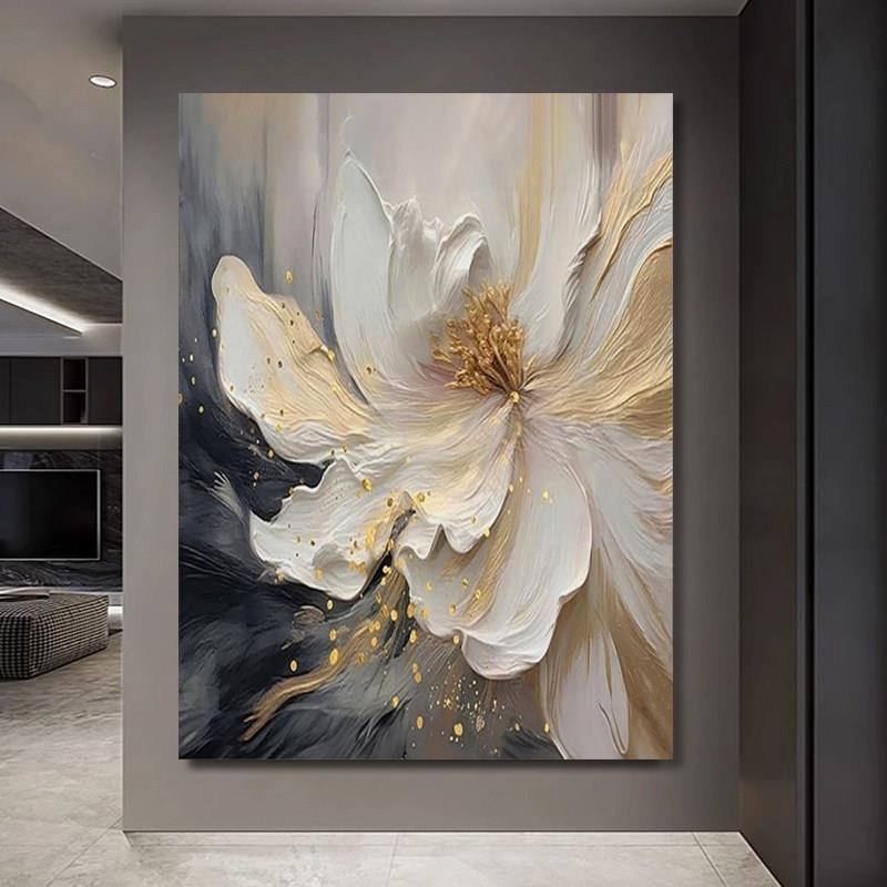大芬纯手绘油画金箔花卉玄关装饰画客厅沙发背景墙高级感肌理挂画
