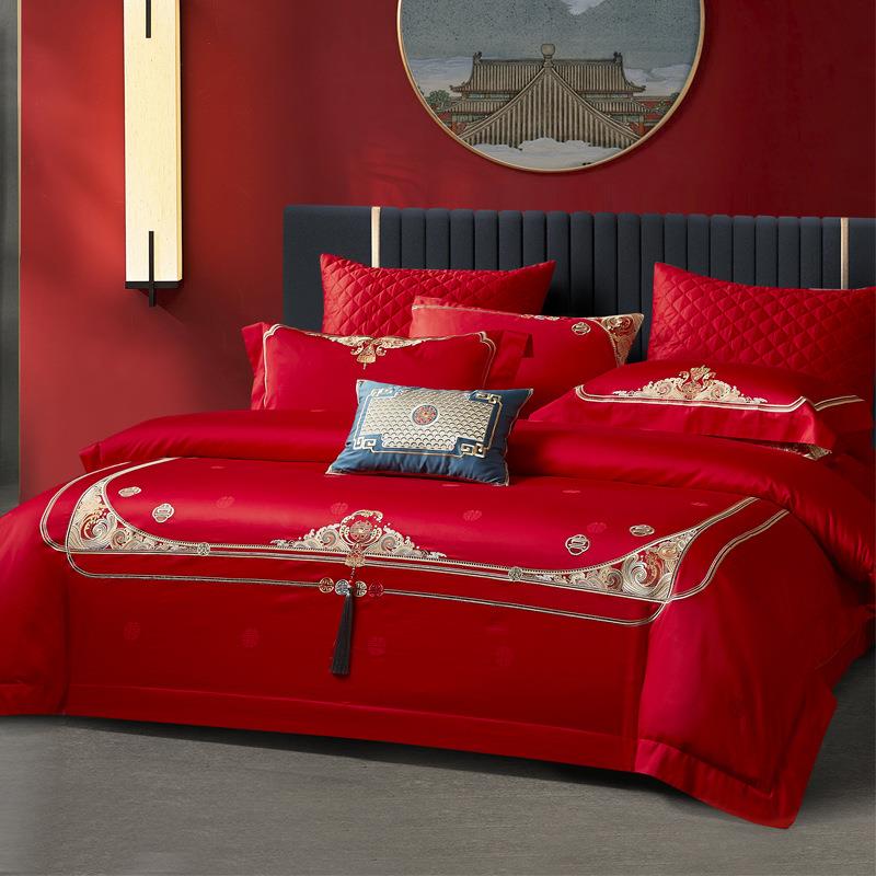 婚庆四件套婚嫁新婚床品刺绣被套红色结婚礼婚房婚床喜庆中式套件