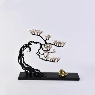 新中式 饰品 铁艺雕塑艺术金属迎客松摆件售楼部样板房间客厅玄关装