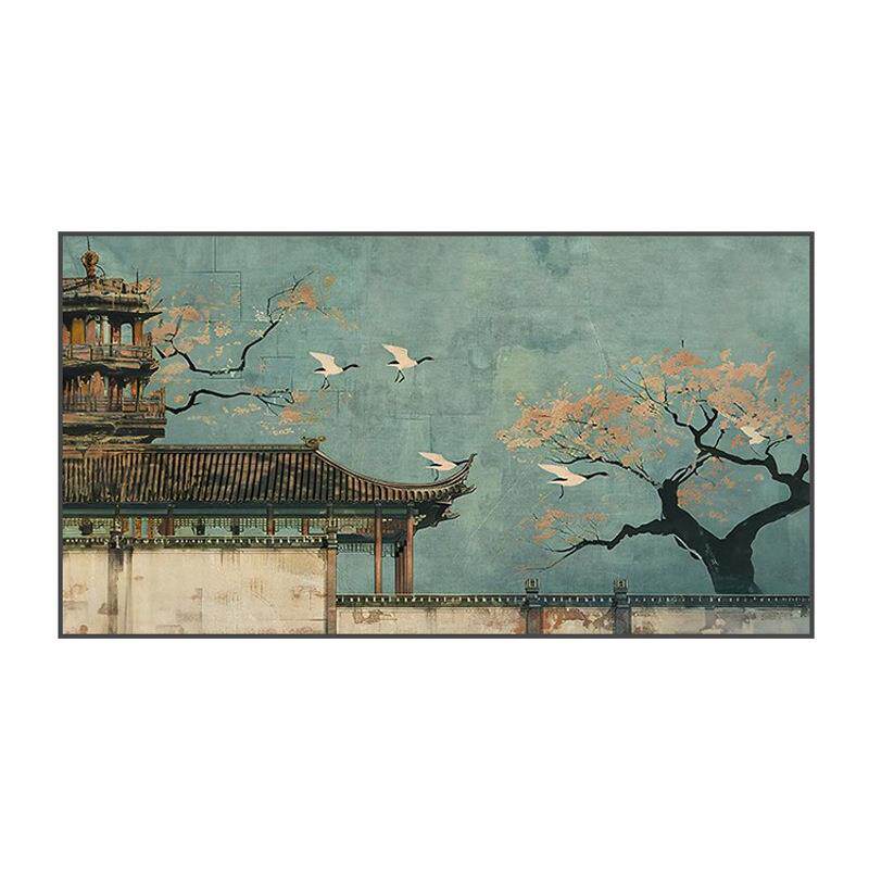新中式中国风仙鹤禅意样板间茶室客厅装饰画卧室床头壁画横版挂画