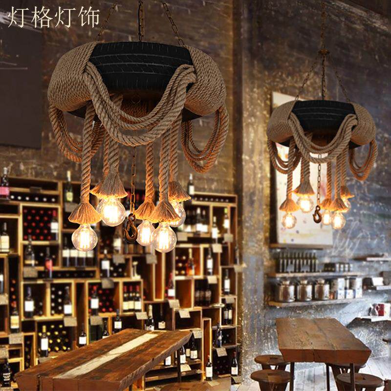 乡村复古工业创意个性吊灯麻绳轮胎酒吧餐厅咖啡厅装饰灯工业风