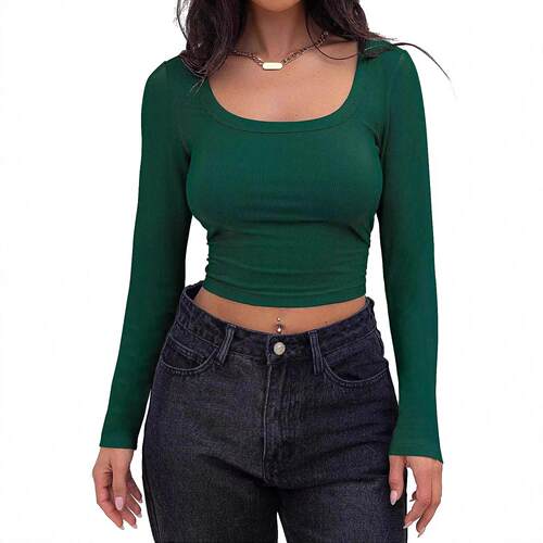 Women Sleeve Everyday Casual Chic Scoop Neck Knit Slim Tees