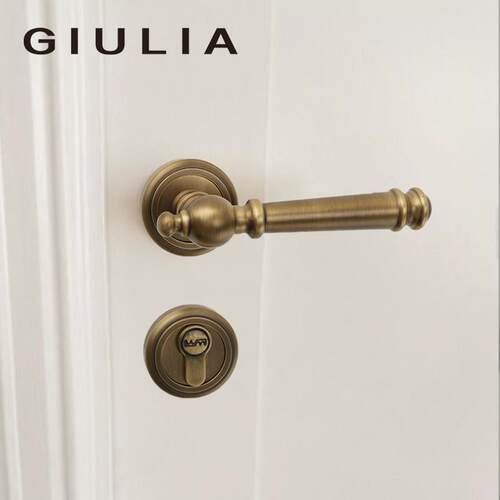 GIULIA法式覆古轻奢卧室两件式磁吸静音门锁黄铜古铜室内双门锁