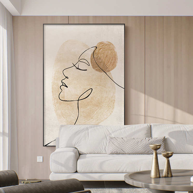 定制简约现代客厅沙发背景墙落地画抽象线条人物挂画北欧风玄关装