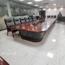 需定制会议桌油漆实木皮大型中空办公家具中式谈判洽谈长桌椭圆形