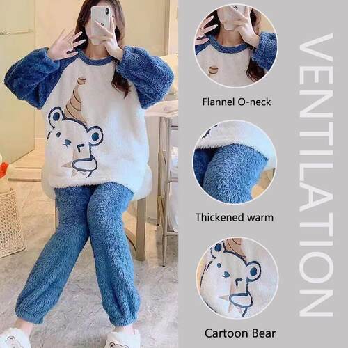 Thickened Warm Flannel Women‘s Sleepwear Coral Velvet Pajam