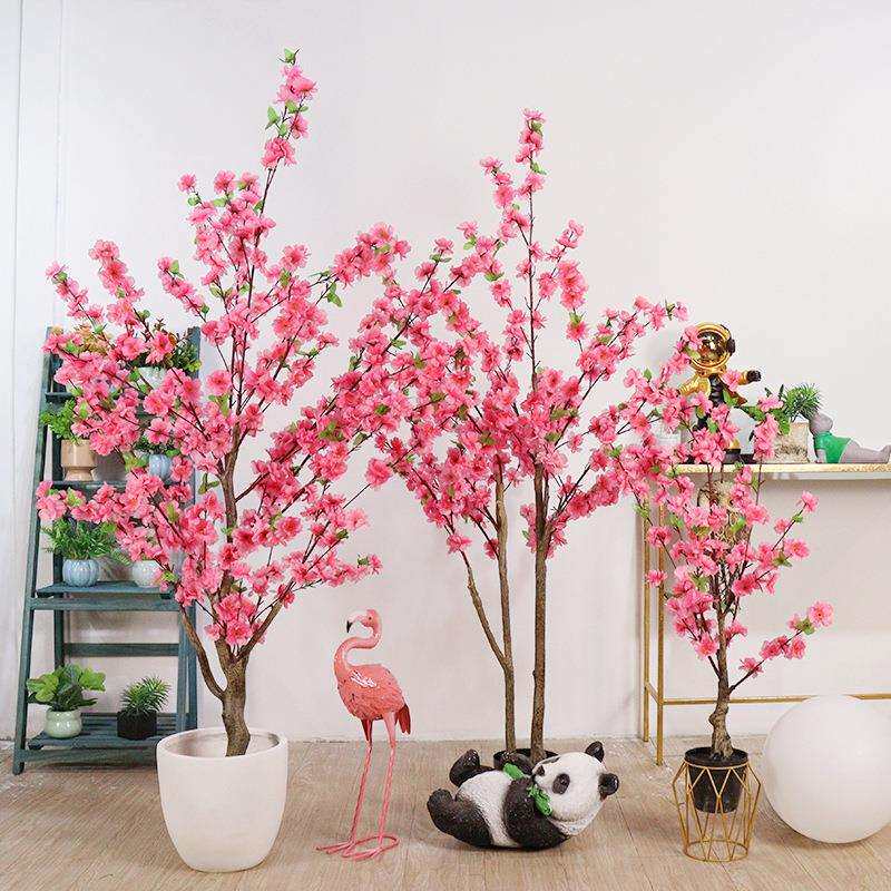 真桃花观假盆栽客厅摆设装饰桃树落地花室内树FZTH4938假塑料植树
