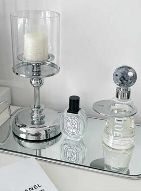 北欧轻奢镜面玻璃收纳托盘水果盘金属银色简约拍摄道具桌面装饰品