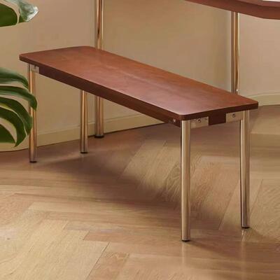 北欧中式实木复古长凳家用原木餐桌长条凳现代简约不锈钢长板凳椅