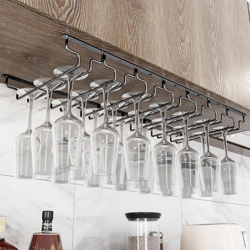 红酒杯架倒挂感轻奢不锈钢红酒架2024新款酒杯架悬挂高脚杯架