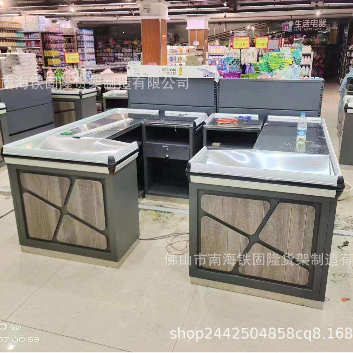现货超市收银台铁质便利店收银台转角收银台不锈钢收银台