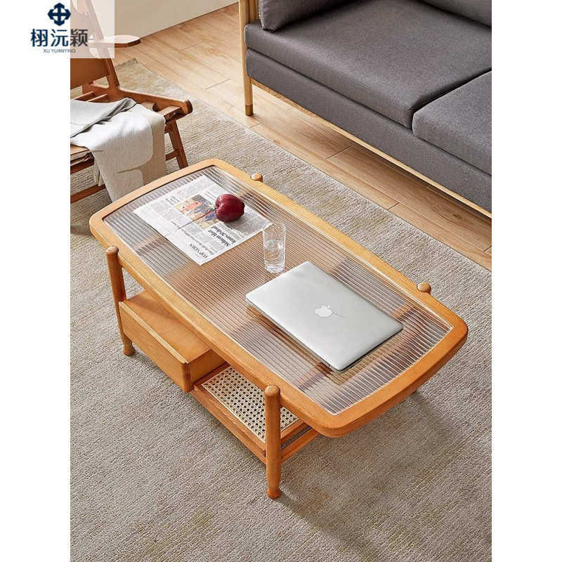 日式纯实木茶几虹玻璃茶桌藤编双层小户型现代客厅家用白蜡木矮桌,住宅家具,家用茶台/茶桌,淘宝优惠券,粉丝福利购,淘宝优惠卷