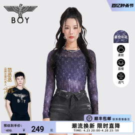 boylondon长袖t恤女款星空数码印花哥特字母，满印宽松上衣w00000