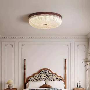 古风书房胡桃吸顶灯贝壳玻璃卧室餐厅法式 灯中护眼灯木纹间复古