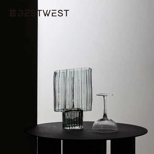 竖透明 家居best花瓶装饰花客厅北欧冷水培器灰色纹玻璃west