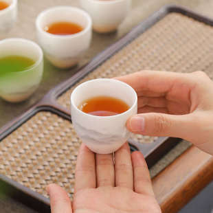 6只家用待客功夫小茶杯陶瓷白瓷喝茶品茗杯10只 羊脂玉瓷茶杯套装