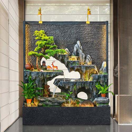大型水幕墙循环流水假山喷泉景观鱼池庭院公司别墅办公室生财摆件