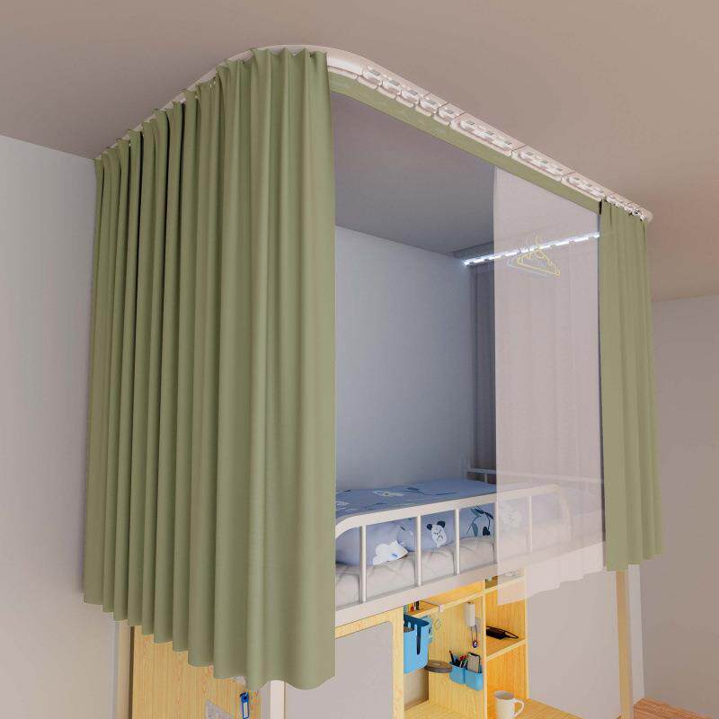 舍加厚上铺超强遮光宿1光布u道型双轨透气全遮床帘不透光全套床帘