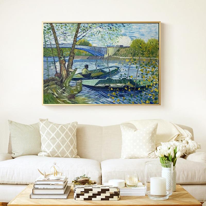 梵高丰收手绘油画世界名画向日葵玄关挂画欧式星空立体莫奈装饰画