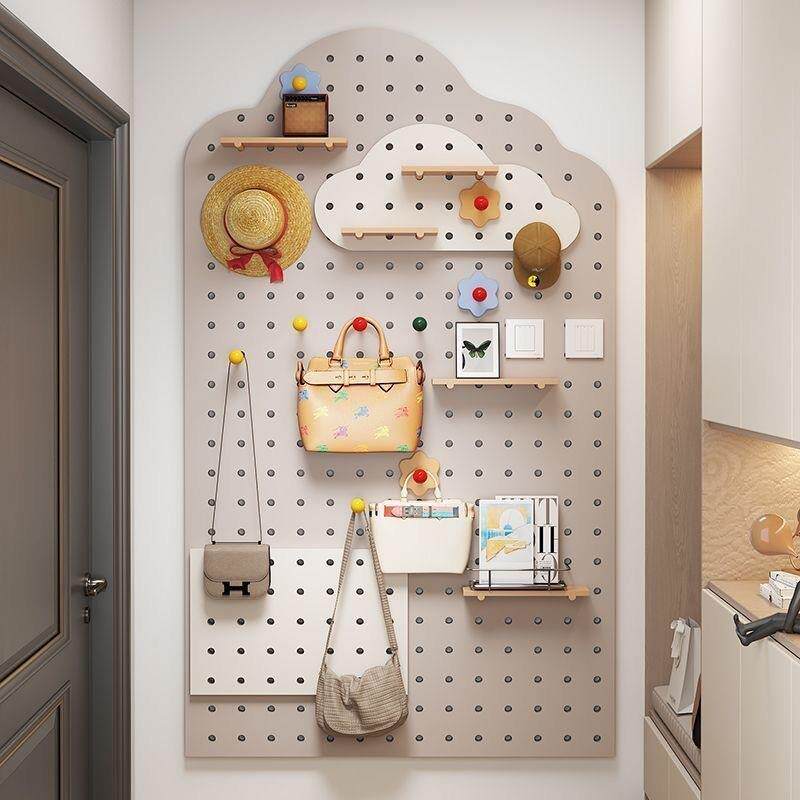 洞洞板墙上置物架实木板装饰墙面展示架墙上隔板收纳入户置物架子